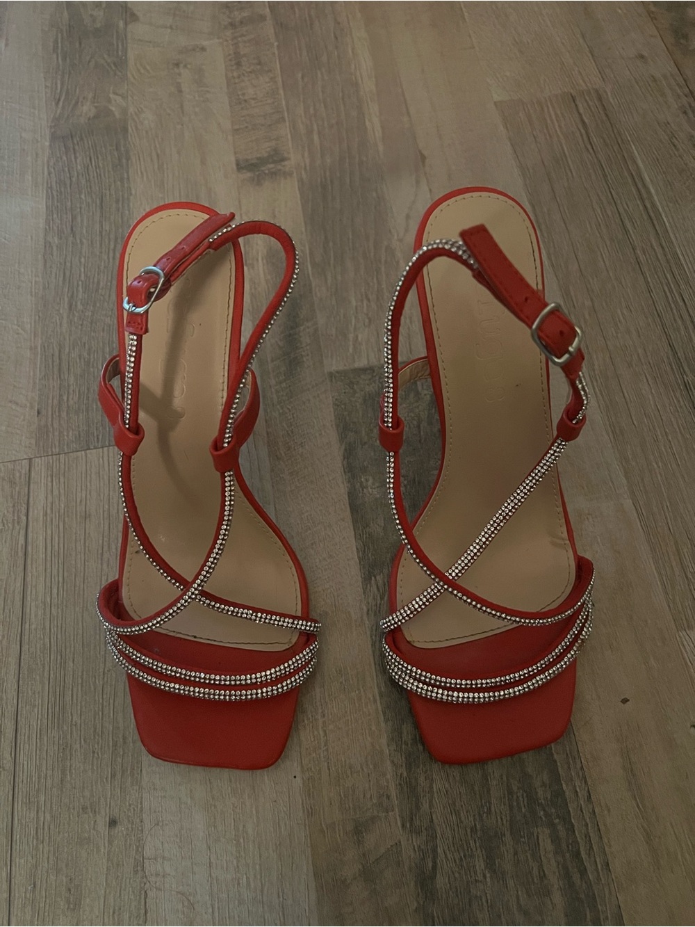 Red Rhinestone-Strap Women’s Sandals